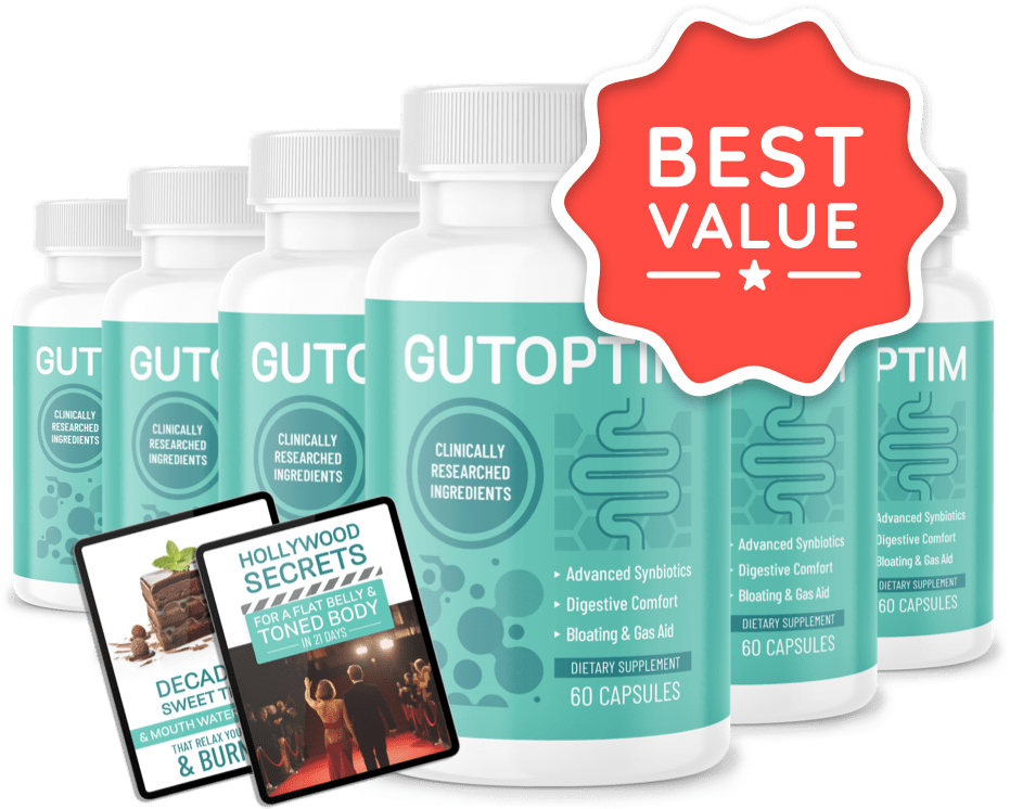 Six bottles of GutOptim supplement for a 180-day supply