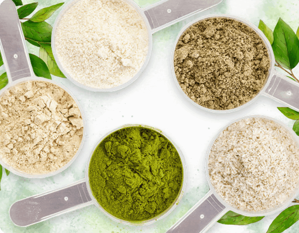 Natural ingredient powders in measuring spoons, representing the ProDentim mix.